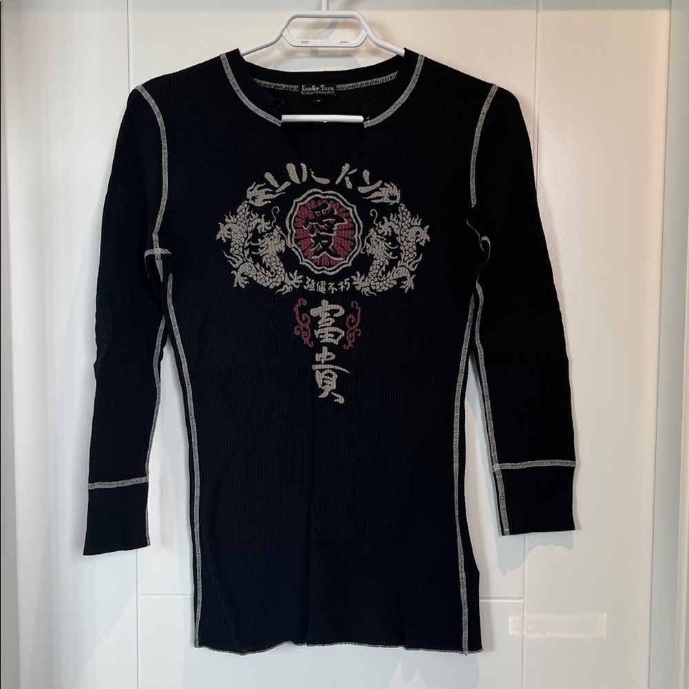 Lucky Brand Black and White Graphic 3/4 Sleeve Tee